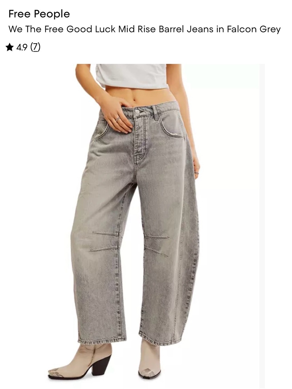 We The Free Good Luck Mid Rise Barrel Jeans in Falcon Grey